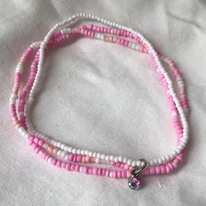 Pink seed bead anklet set